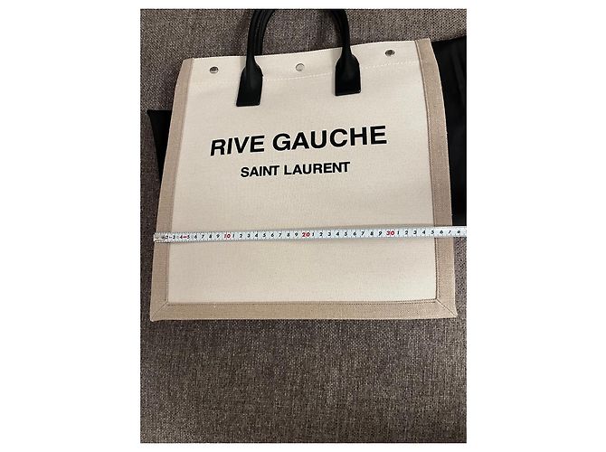 Borsa Saint Laurent Rive Gauche in tela e pelle Nero Beige - vista 9