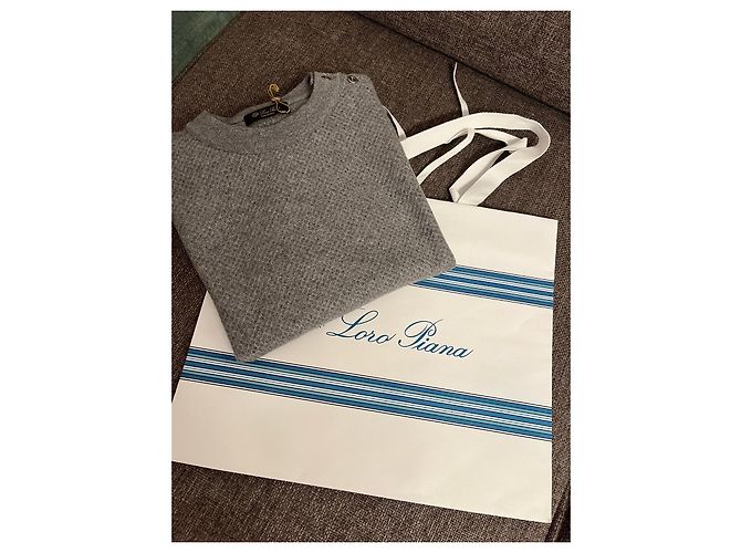 Grau Loro Piana Pullover aus Wolle und Kaschmir mit Knöpfen - Ansicht 11