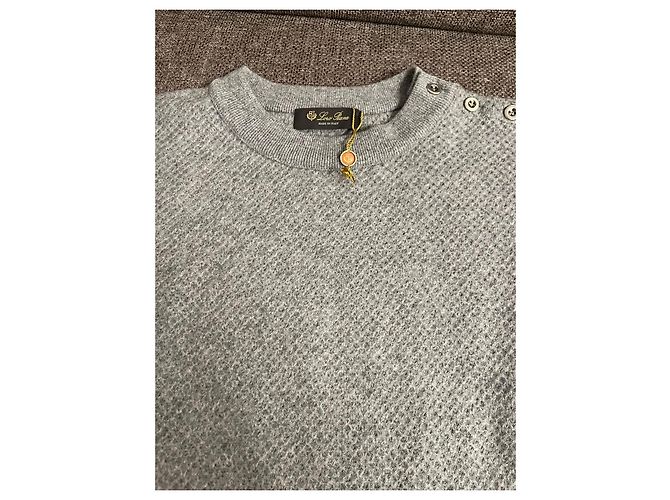 Grau Loro Piana Pullover aus Wolle und Kaschmir mit Knöpfen - Ansicht 3