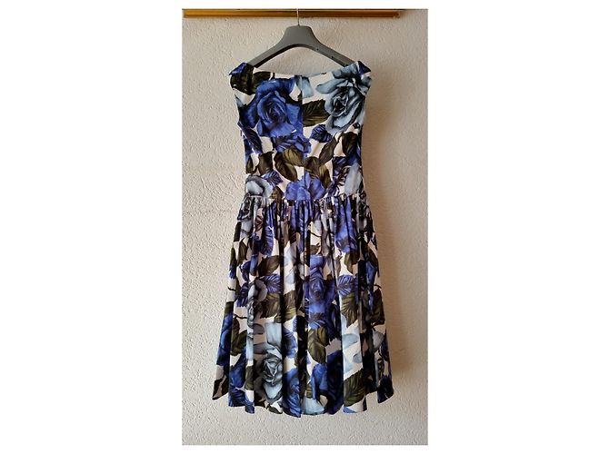 PRADA POPLINE-KLEID EGYPT ROSE S COBALT. Schwarz Weiß Blau - Ansicht 3