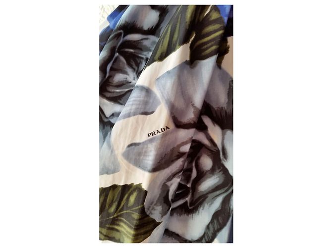PRADA POPLINE-KLEID EGYPT ROSE S COBALT. Schwarz Weiß Blau - Ansicht 5