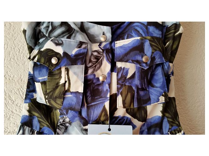 PRADA POPLINE-KLEID EGYPT ROSE S COBALT. Schwarz Weiß Blau - Ansicht 6