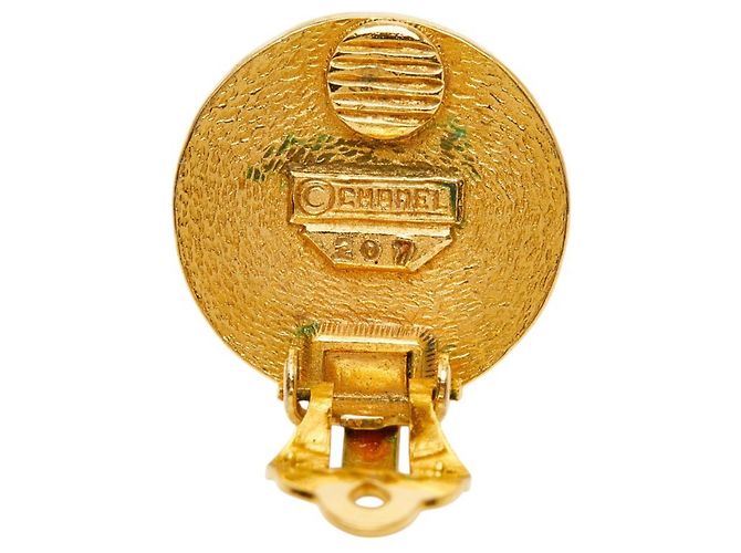 Orecchini vintage rotondi Coco Mark di Chanel Beige D'oro - vista 3