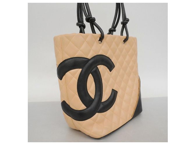 Chanel Cambon Lammleder Tote Bag Schwarz Beige - Ansicht 2