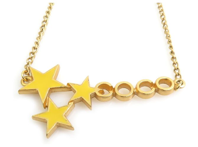 Chanel COCO Star Metall Emaille Halskette Golden Gelb - Ansicht 3
