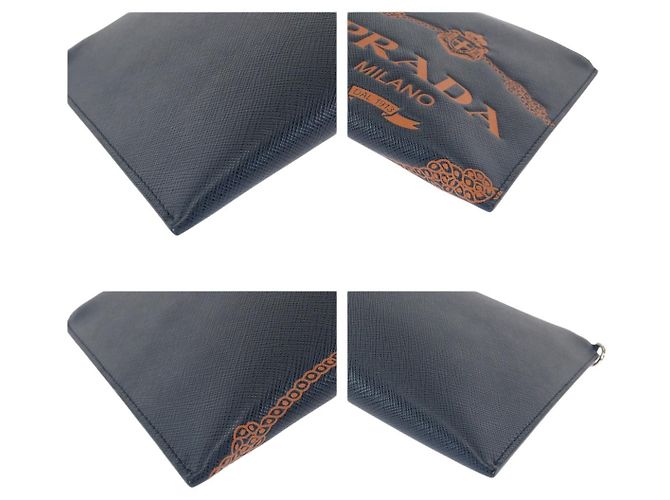 Borsa Clutch in Pelle Saffiano Prada Blu - vista 3