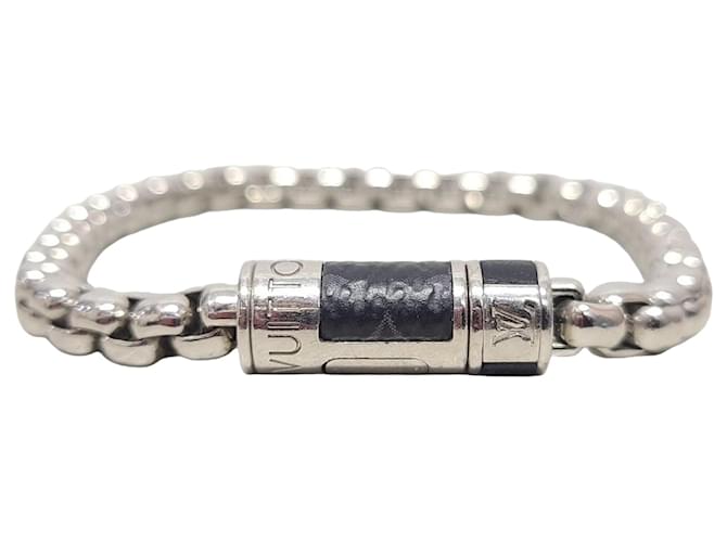 Louis Vuitton Pulseira de Cadeia Monograma Eclipse Prata Metálico - vista 3