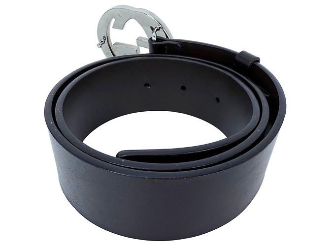Dunkelbrauner Leder-Gürtel mit Gucci Interlocking GG Schnalle, Größe 75 - Ansicht 2