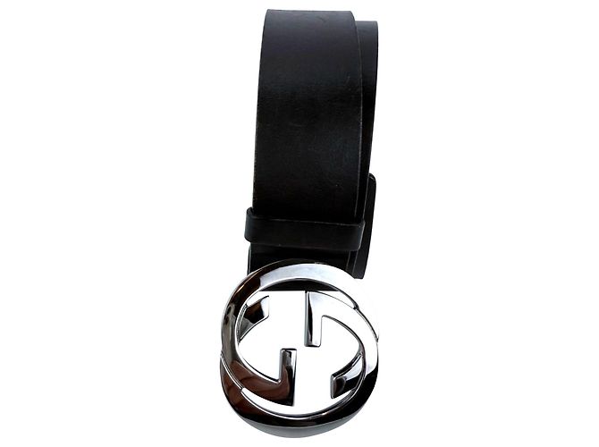 Dunkelbrauner Leder-Gürtel mit Gucci Interlocking GG Schnalle, Größe 75 - Ansicht 4