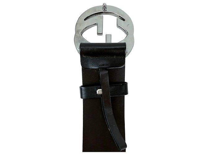 Dunkelbrauner Leder-Gürtel mit Gucci Interlocking GG Schnalle, Größe 75 - Ansicht 9