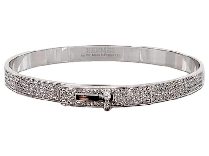 Hermès Bracciale Kelly Modello Piccolo Pieno Diamante Oro Bianco Bracciale da Donna Argento Metallico - vista 3