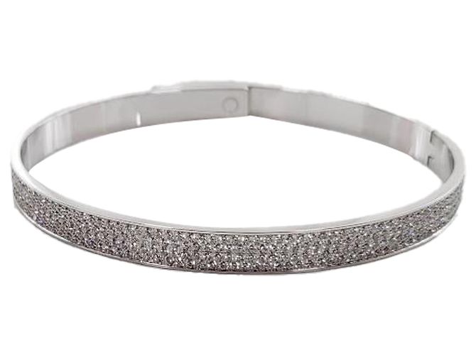 Hermès Bracciale Kelly Modello Piccolo Pieno Diamante Oro Bianco Bracciale da Donna Argento Metallico - vista 4
