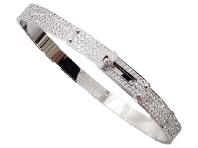 Hermès Bracciale Kelly Modello Piccolo Pieno Diamante Oro Bianco Bracciale da Donna Argento Metallico - vista 5