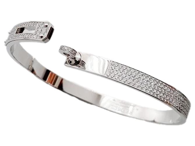 Hermès Bracciale Kelly Modello Piccolo Pieno Diamante Oro Bianco Bracciale da Donna Argento Metallico - vista 6