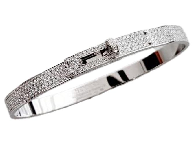 Hermès Bracciale Kelly Modello Piccolo Pieno Diamante Oro Bianco Bracciale da Donna Argento Metallico - vista 7