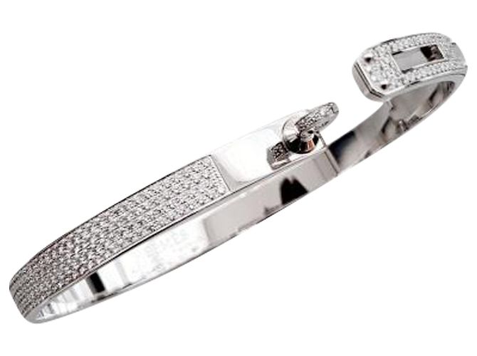 Hermès Bracciale Kelly Modello Piccolo Pieno Diamante Oro Bianco Bracciale da Donna Argento Metallico - vista 8