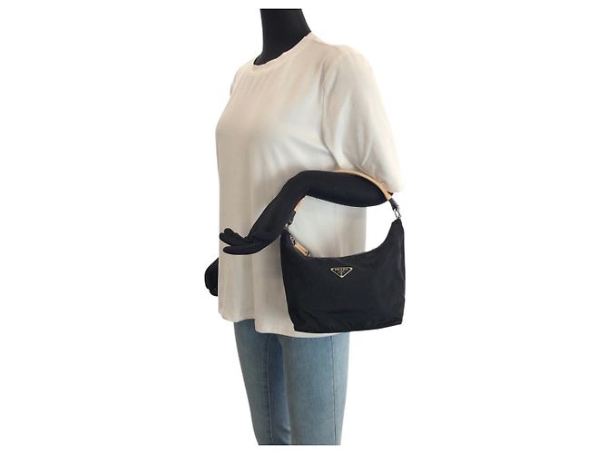 Borsa a mano Prada in nylon con placca logo Nero - vista 7