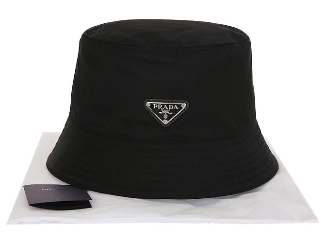 Prada Metal Logo Re-nylon Black Bucket Hat - view 10