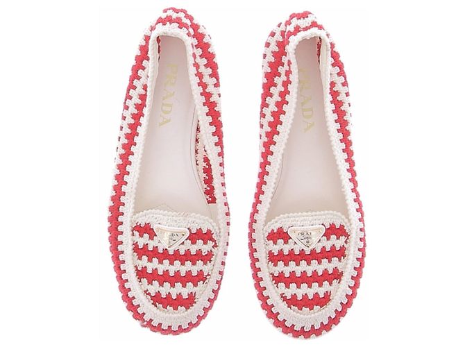Prada Bailarinas de ganchillo blancas y rojas - vista 6