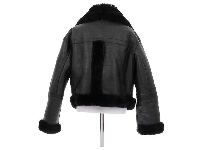 Mackage Bombardiere nera in pelle e pelliccia Nero - vista 2
