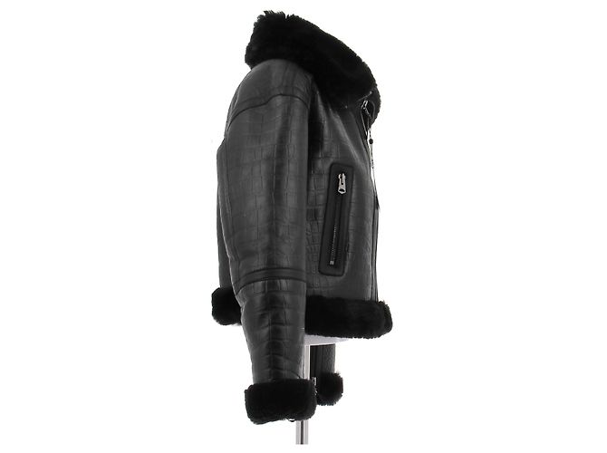 Mackage Bombardiere nera in pelle e pelliccia Nero - vista 3
