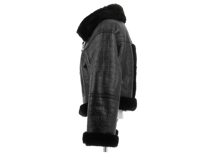 Mackage Bombardiere nera in pelle e pelliccia Nero - vista 4