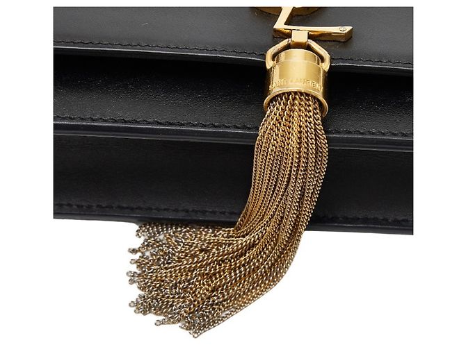 Borsa a spalla con catena e logo YSL con frange Saint Laurent Nero - vista 4