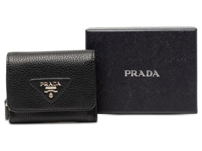 Prada Tri-Fold Wallet in Black Vitello Daino Leather - view 7