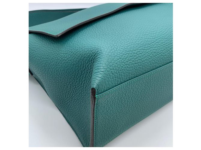 Borsa postina Hermès Alfred in pelle blu pavone Verde - vista 10