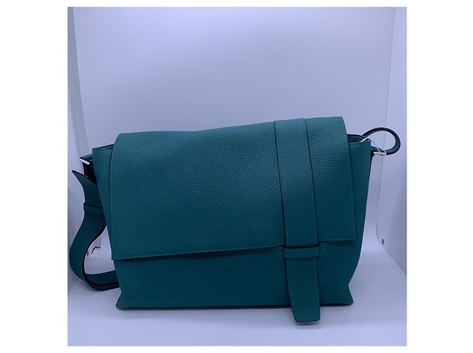 Borsa postina Hermès Alfred in pelle blu pavone Verde - vista 3