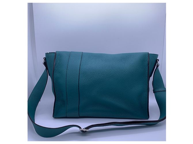 Borsa postina Hermès Alfred in pelle blu pavone Verde - vista 4