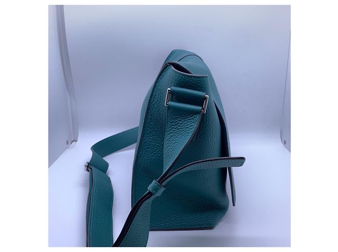 Borsa postina Hermès Alfred in pelle blu pavone Verde - vista 5