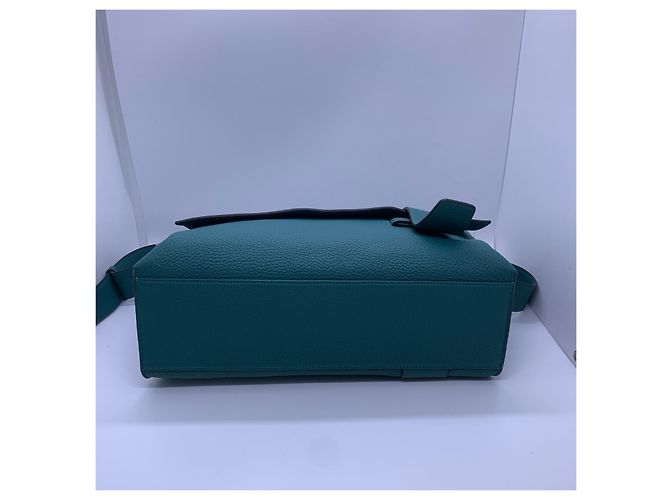Borsa postina Hermès Alfred in pelle blu pavone Verde - vista 7