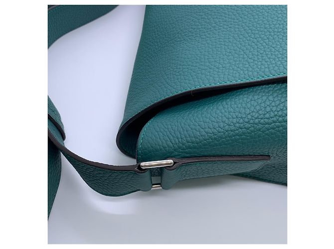 Borsa postina Hermès Alfred in pelle blu pavone Verde - vista 9