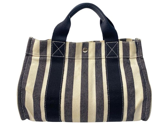 Borsa tote in tela Cannes PM di Hermès con pochette Nero Bianco - vista 2