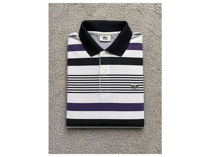 Polo Lacoste a righe in cotone Bianco Viola Nero Multicolore Porpora - vista 2