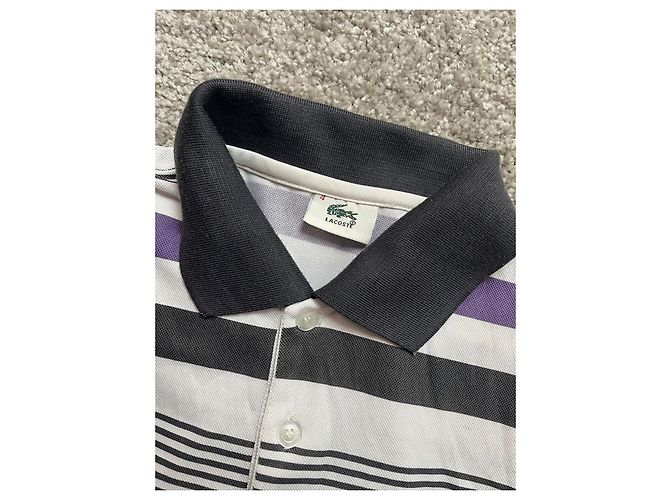 Polo Lacoste a righe in cotone Bianco Viola Nero Multicolore Porpora - vista 3