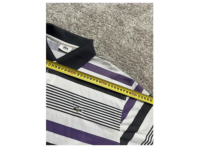 Polo Lacoste a righe in cotone Bianco Viola Nero Multicolore Porpora - vista 4