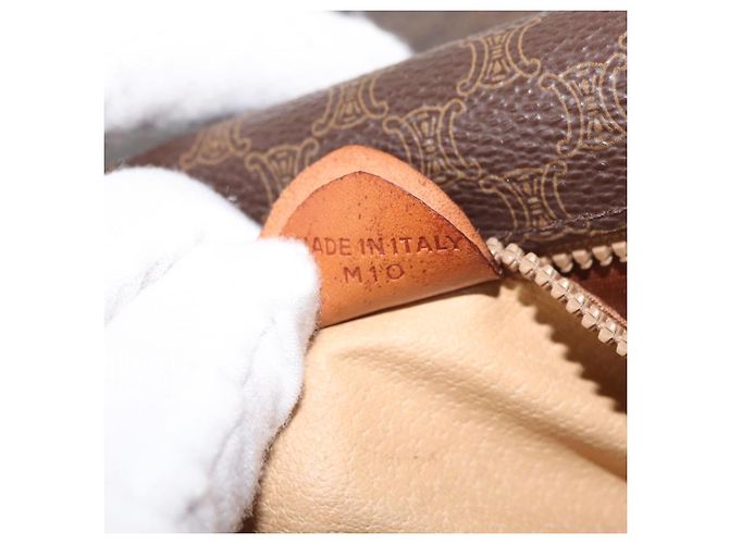 Céline Borsa a Spalla in Tela Macadam CELINE in Pelle PVC Marrone Oro Auth BA12117 D'oro - vista 12