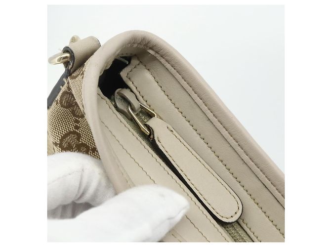 Borsa a Spalla GG Canvas Gucci Beige Oro 388924 Auth 176562 D'oro - vista 10