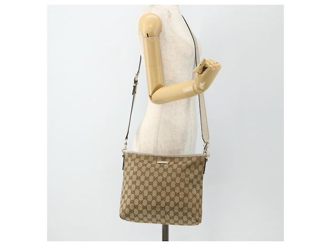 Borsa a Spalla GG Canvas Gucci Beige Oro 388924 Auth 176562 D'oro - vista 23