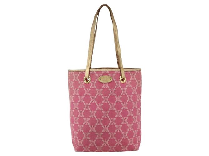 Céline Borsa tote in tela Macadam CELINE Paris in denim rosa e oro Auth 175602 D'oro - vista 13