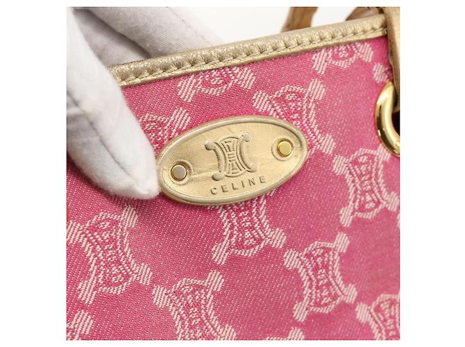 Céline Borsa tote in tela Macadam CELINE Paris in denim rosa e oro Auth 175602 D'oro - vista 17