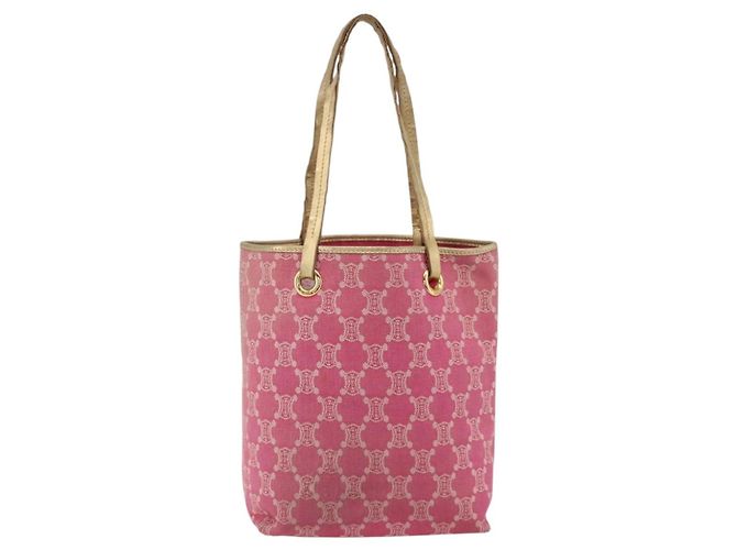 Céline Borsa tote in tela Macadam CELINE Paris in denim rosa e oro Auth 175602 D'oro - vista 2