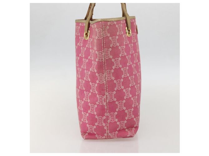 Céline Borsa tote in tela Macadam CELINE Paris in denim rosa e oro Auth 175602 D'oro - vista 3