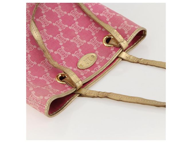 Céline Borsa tote in tela Macadam CELINE Paris in denim rosa e oro Auth 175602 D'oro - vista 6