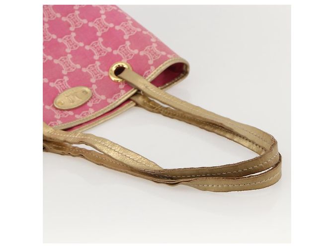 Céline Borsa tote in tela Macadam CELINE Paris in denim rosa e oro Auth 175602 D'oro - vista 7