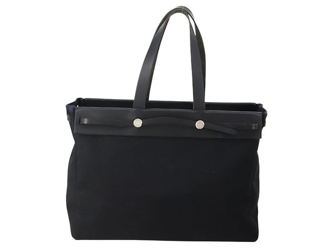 Hermès HERMES Borsa Cabass GM Herbag Canvas 2in1 Nera Argento Auth BAZ865A Nero - vista 13