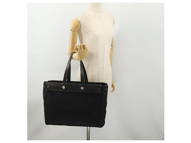 Hermès HERMES Borsa Cabass GM Herbag Canvas 2in1 Nera Argento Auth BAZ865A Nero - vista 24