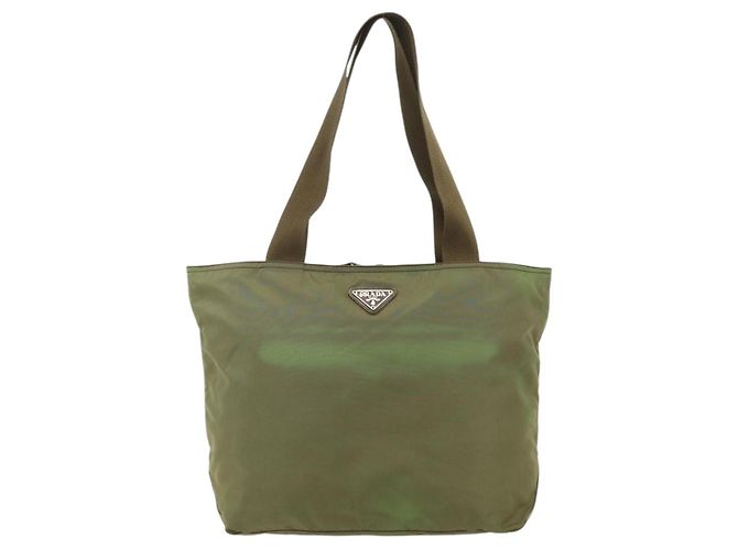 PRADA Tote Bag aus Nylon Khaki Silber authentisch 175345 - Ansicht 13